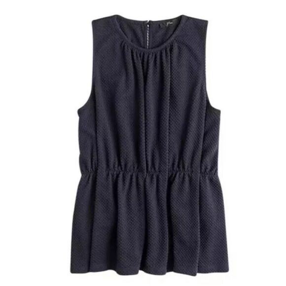 J Crew Raised Dot Peplum Navy Sleeveless Top Blouse XS - Picture 2 of 4